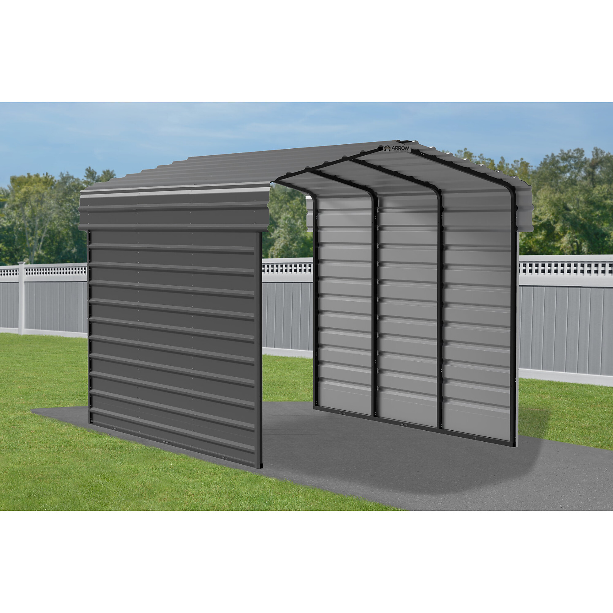 Arrow, Steel Carport w/ 2 Side Wall Kits 10x15x9 Width 120 in, Height 123.15 in, Cover Material Steel, Model# CPHC101509ECL2